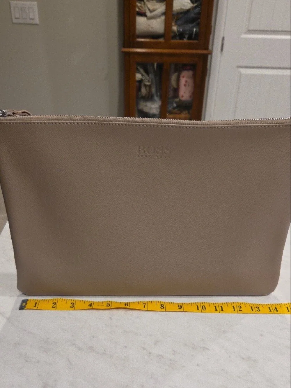BOSS Taupe Leather Laptop Sleeve
